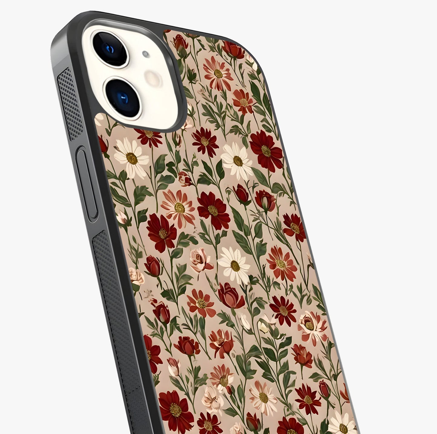 Biege Flower With Leaf Glass Case captured at a warm angle highlighting gloss, texture and premium glass finish.