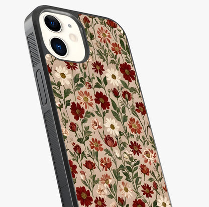 Biege Flower With Leaf Glass Case captured at a warm angle highlighting gloss, texture and premium glass finish.