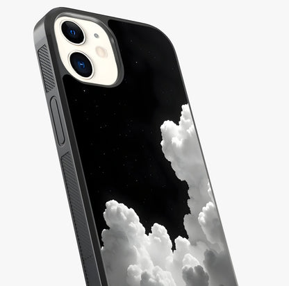 Black Background With White Cloud Glass Case captured at a warm angle highlighting gloss, texture and premium glass finish.