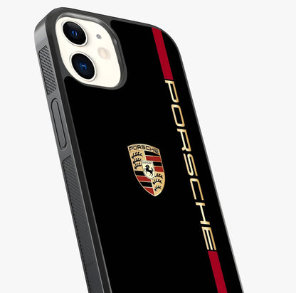 Black Minimal Porsche Glass Case captured at a warm angle highlighting gloss, texture and premium glass finish.