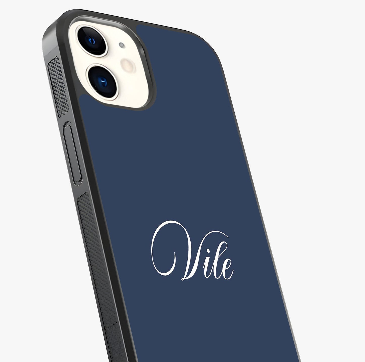 Blue Background Personalized Custom Name Glass Case captured at a warm angle highlighting gloss, texture and premium glass finish.