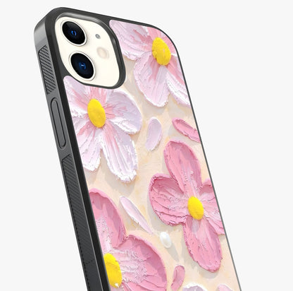 Blush Bloom Texture Glass Case captured at a warm angle highlighting gloss, texture and premium glass finish.