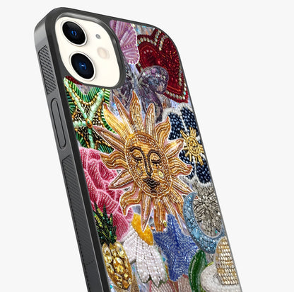 Celestial Floral And Playful Glass Case captured at a warm angle highlighting gloss, texture and premium glass finish.