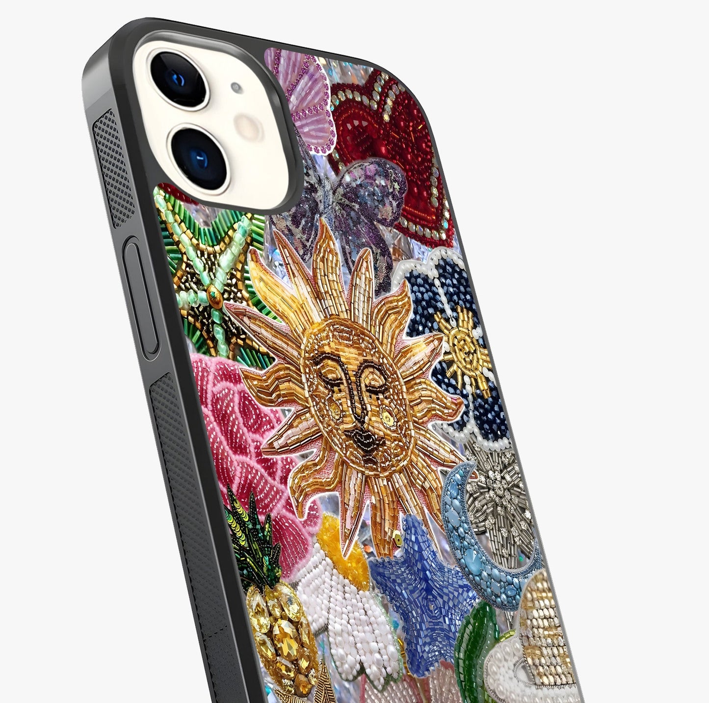 Celestial Floral And Playful Glass Case captured at a warm angle highlighting gloss, texture and premium glass finish.