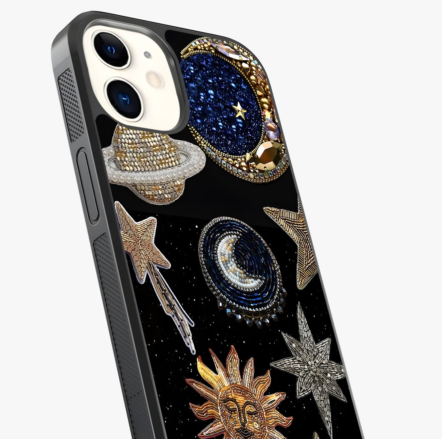 Celestial Gem Constellations Glass Case captured at a warm angle highlighting gloss, texture and premium glass finish.