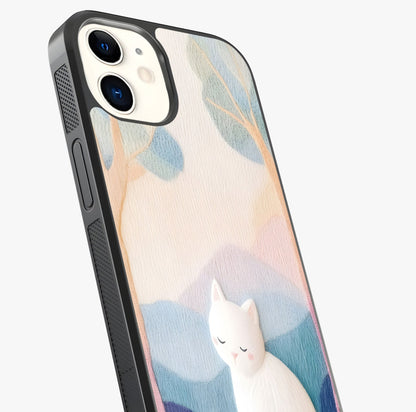 Cotton Dream Cat Glass Case captured at a warm angle highlighting gloss, texture and premium glass finish.