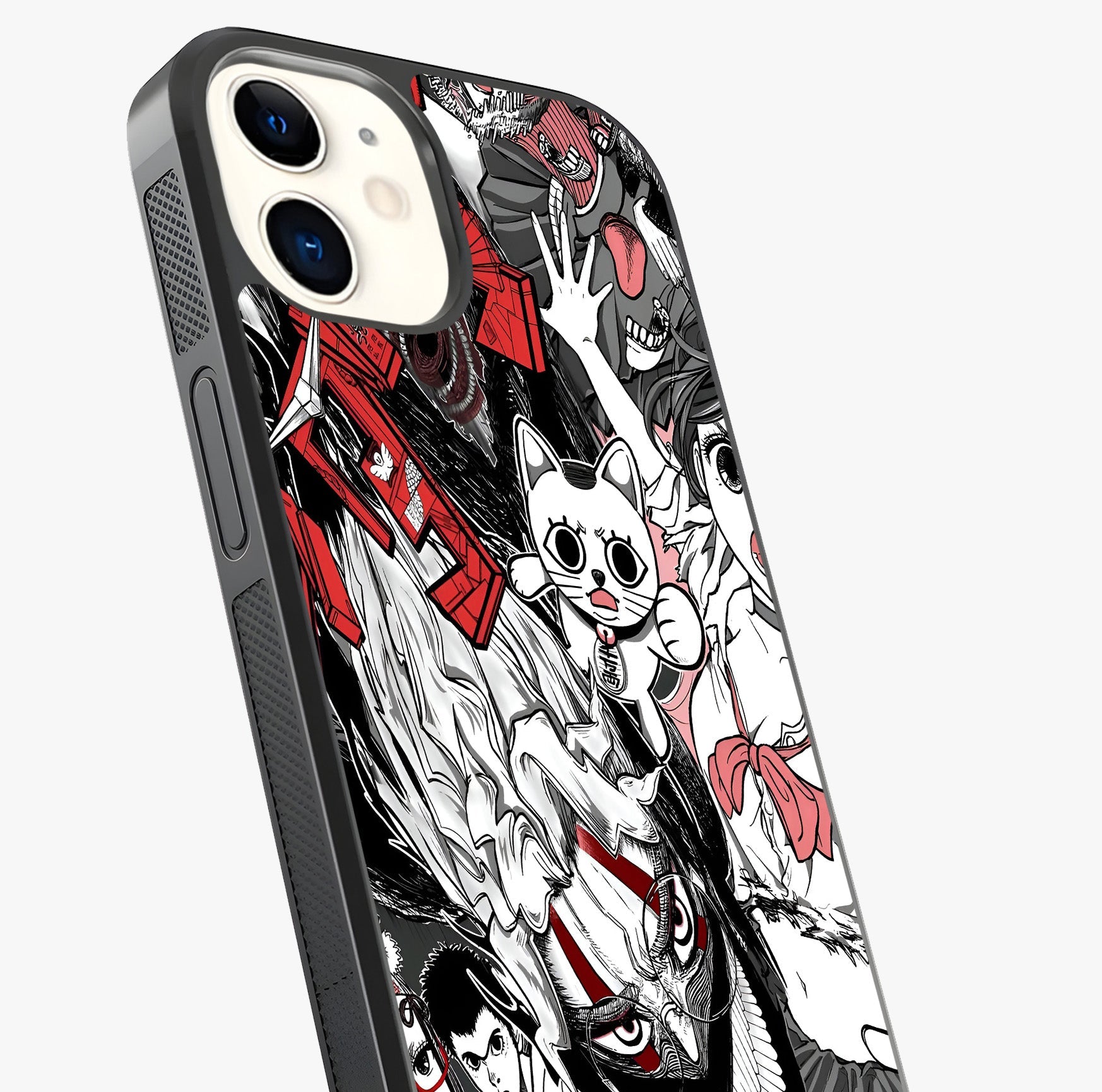 Crimson Chaos Panel Glass Case captured at a warm angle highlighting gloss, texture and premium glass finish.