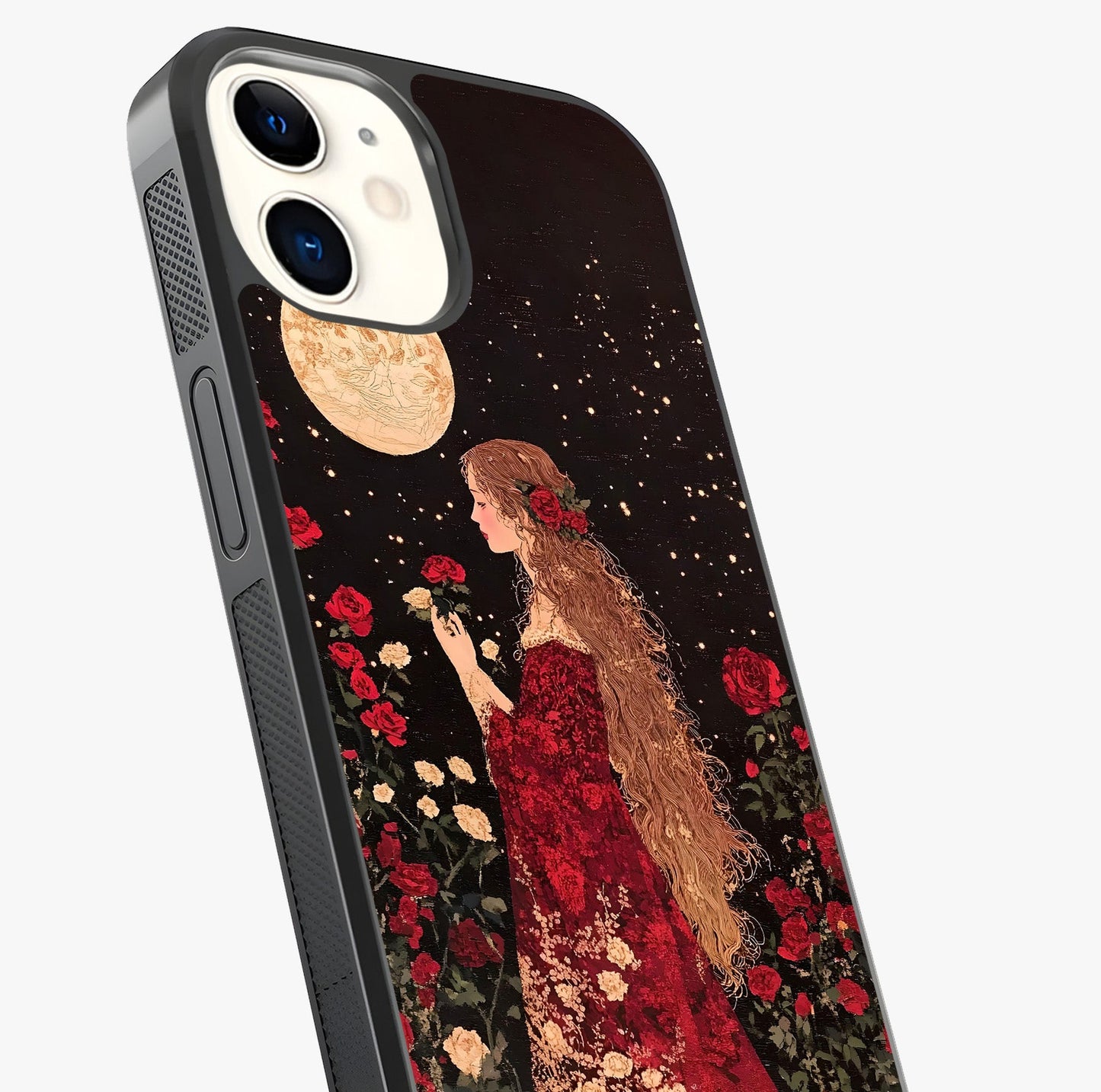 Crimson Dreams Glass Case captured at a warm angle highlighting gloss, texture and premium glass finish.