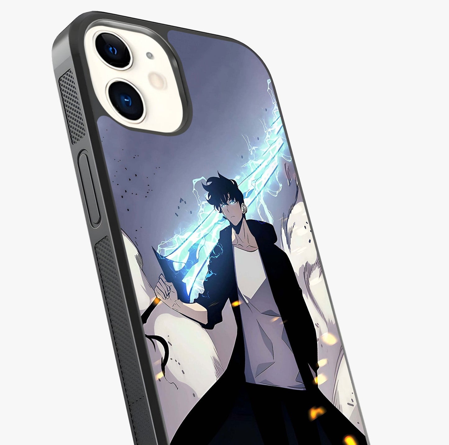Dark Lightning Anime Warrior Glass Case captured at a warm angle highlighting gloss, texture and premium glass finish.