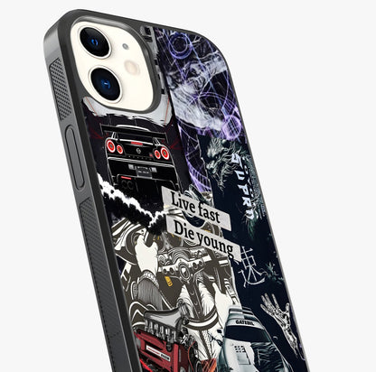 Die Young Glass Case captured at a warm angle highlighting gloss, texture and premium glass finish.