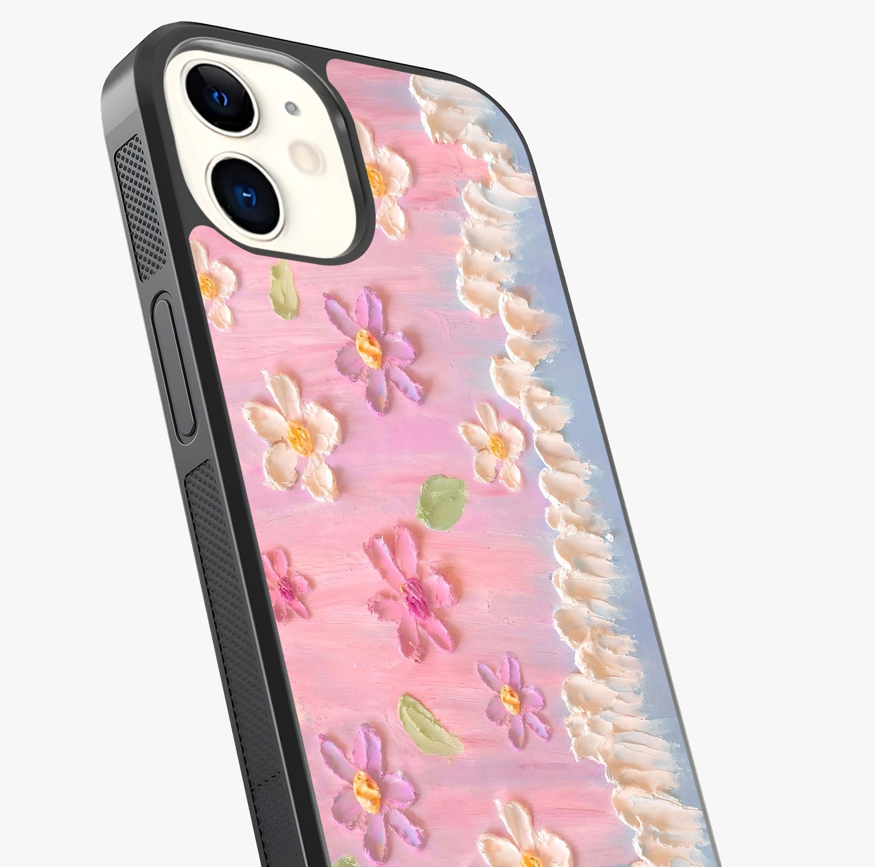 Dreamy Painted Garden Glass Case captured at a warm angle highlighting gloss, texture and premium glass finish.