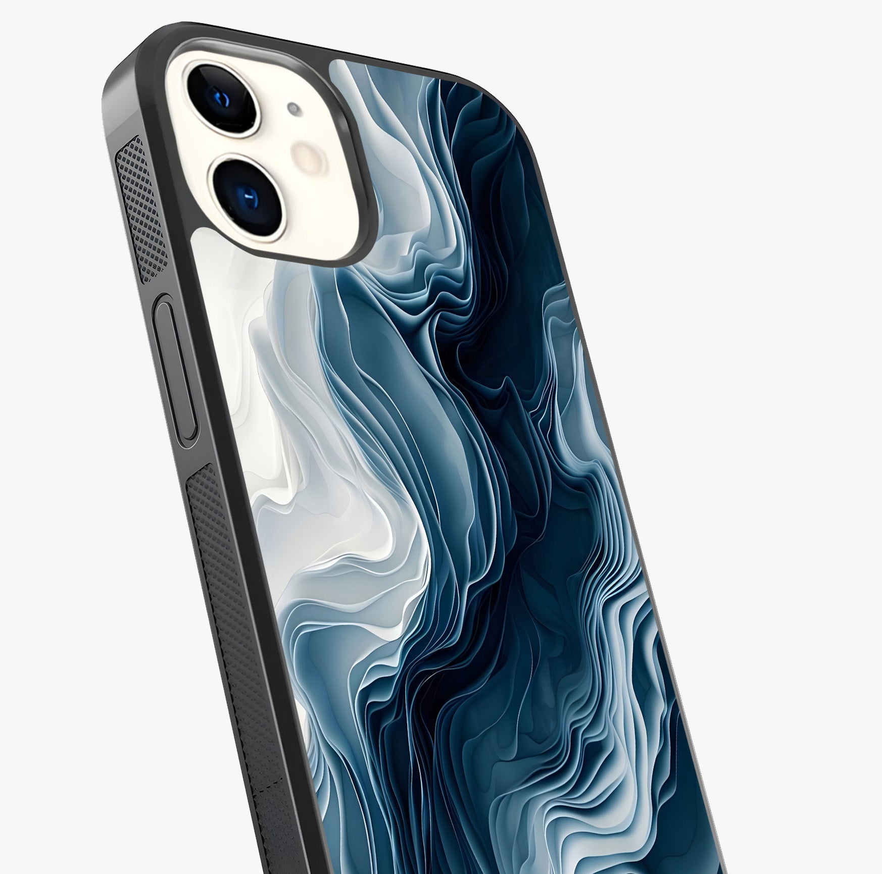 Ethereal Paper Marble Glass Case captured at a warm angle highlighting gloss, texture and premium glass finish.