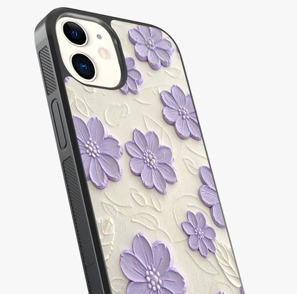 Floral Wall Art With Purple Flowers Glass Case captured at a warm angle highlighting gloss, texture and premium glass finish.