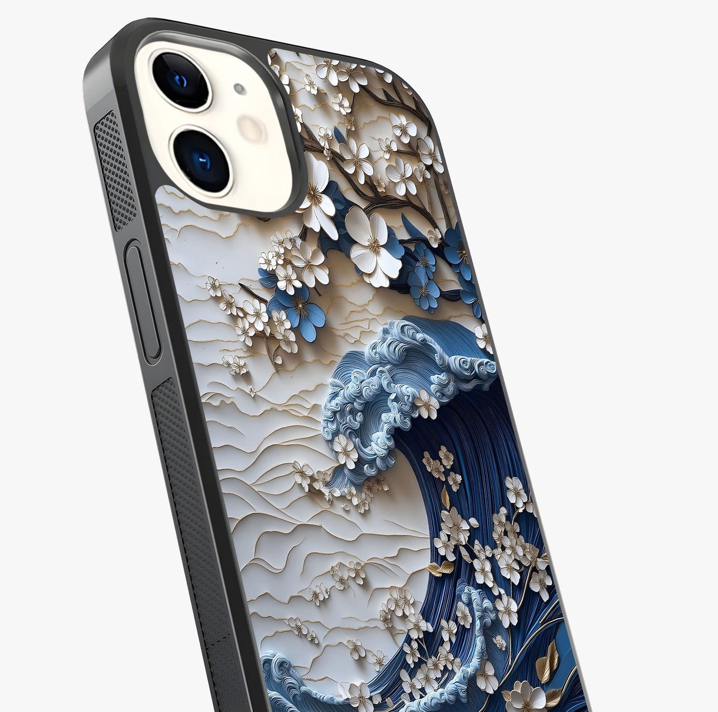Floral Wave Origami Glass Case captured at a warm angle highlighting gloss, texture and premium glass finish.