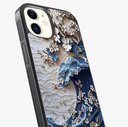 Floral Wave Origami Glass Case captured at a warm angle highlighting gloss, texture and premium glass finish.