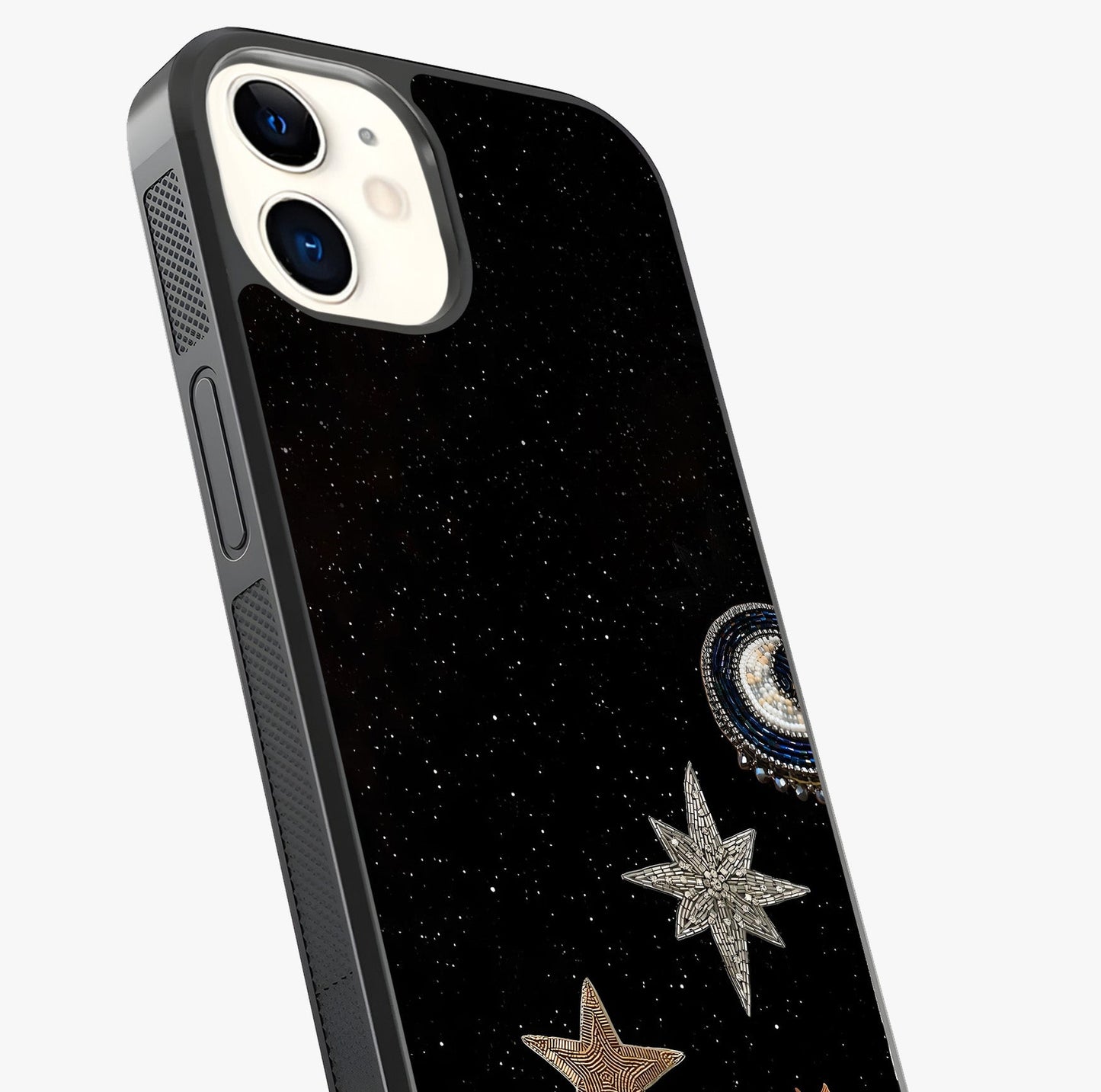 Galactic Charm Glow Glass Case captured at a warm angle highlighting gloss, texture and premium glass finish.
