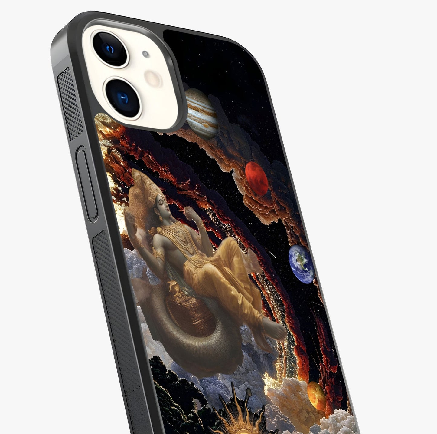 Galactic Divine God Glass Case captured at a warm angle highlighting gloss, texture and premium glass finish.