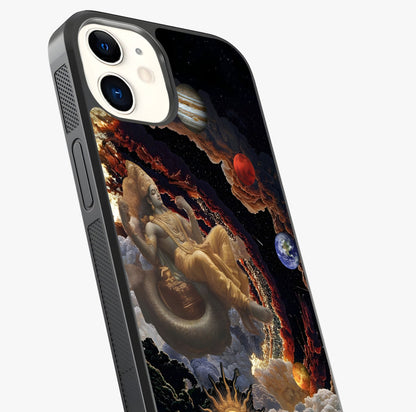 Galactic Divine God Glass Case captured at a warm angle highlighting gloss, texture and premium glass finish.