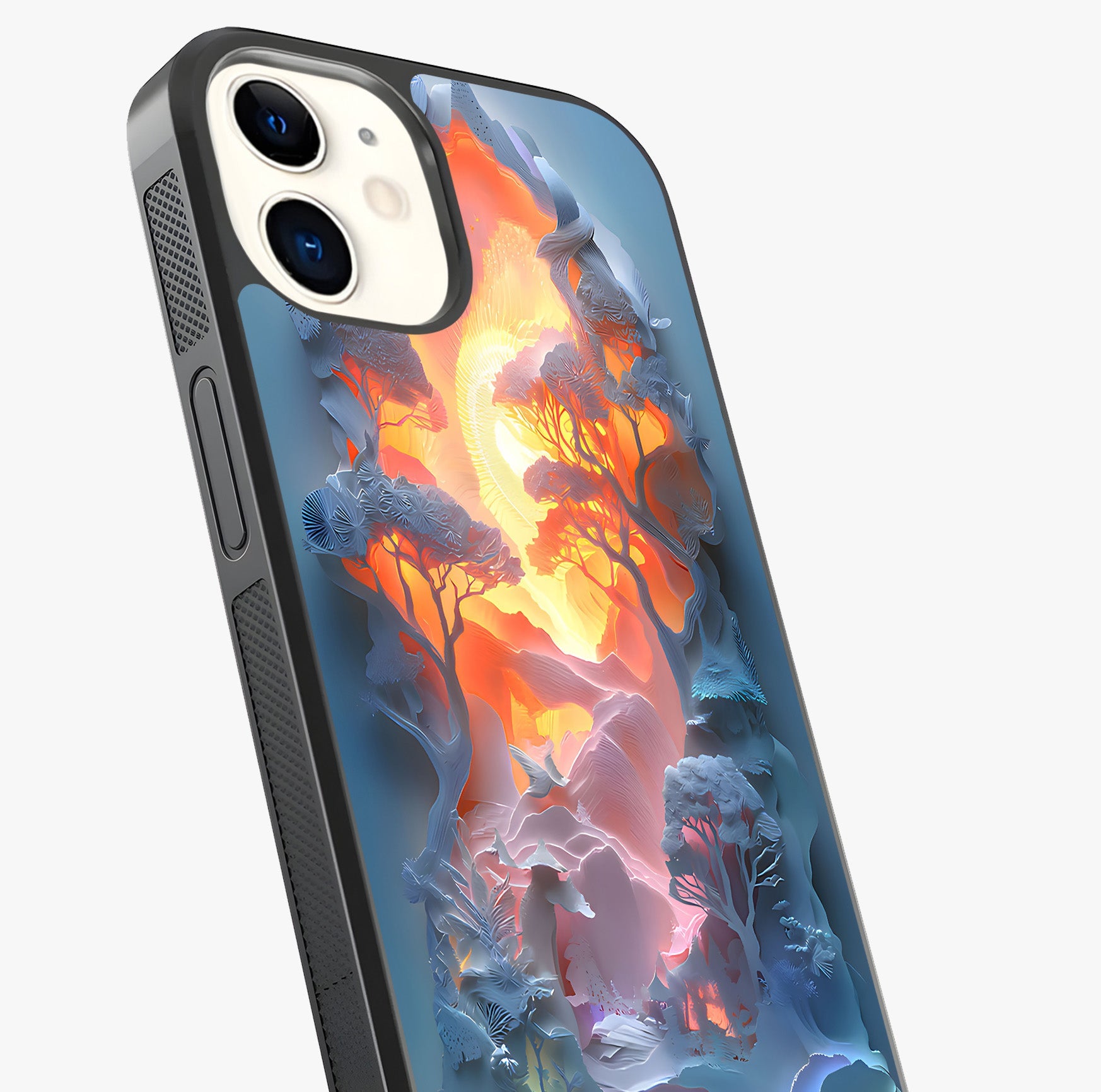 Glow Forest Portal Glass Case captured at a warm angle highlighting gloss, texture and premium glass finish.
