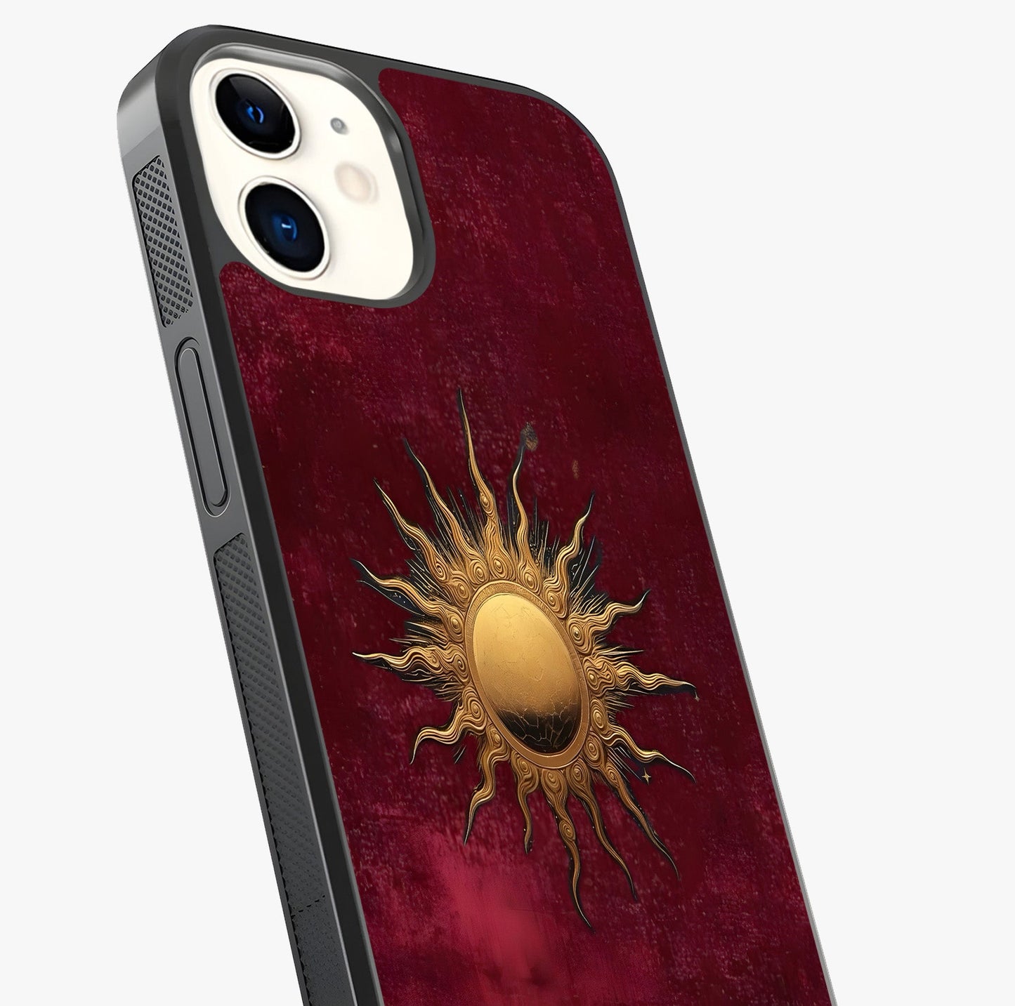 Gold Sun Blush Glass Case captured at a warm angle highlighting gloss, texture and premium glass finish.