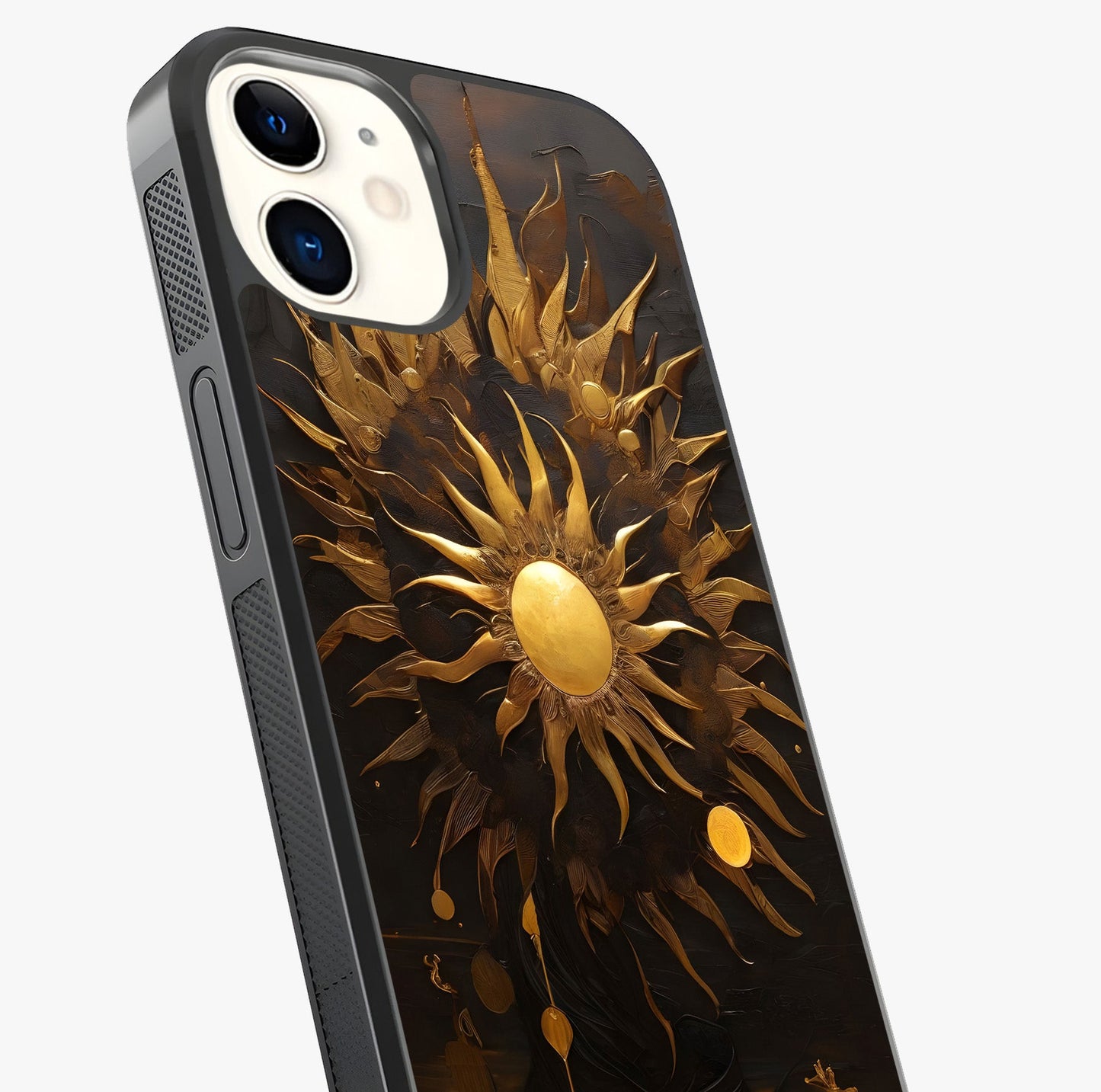 Golden Sun Majesty Glass Case captured at a warm angle highlighting gloss, texture and premium glass finish.