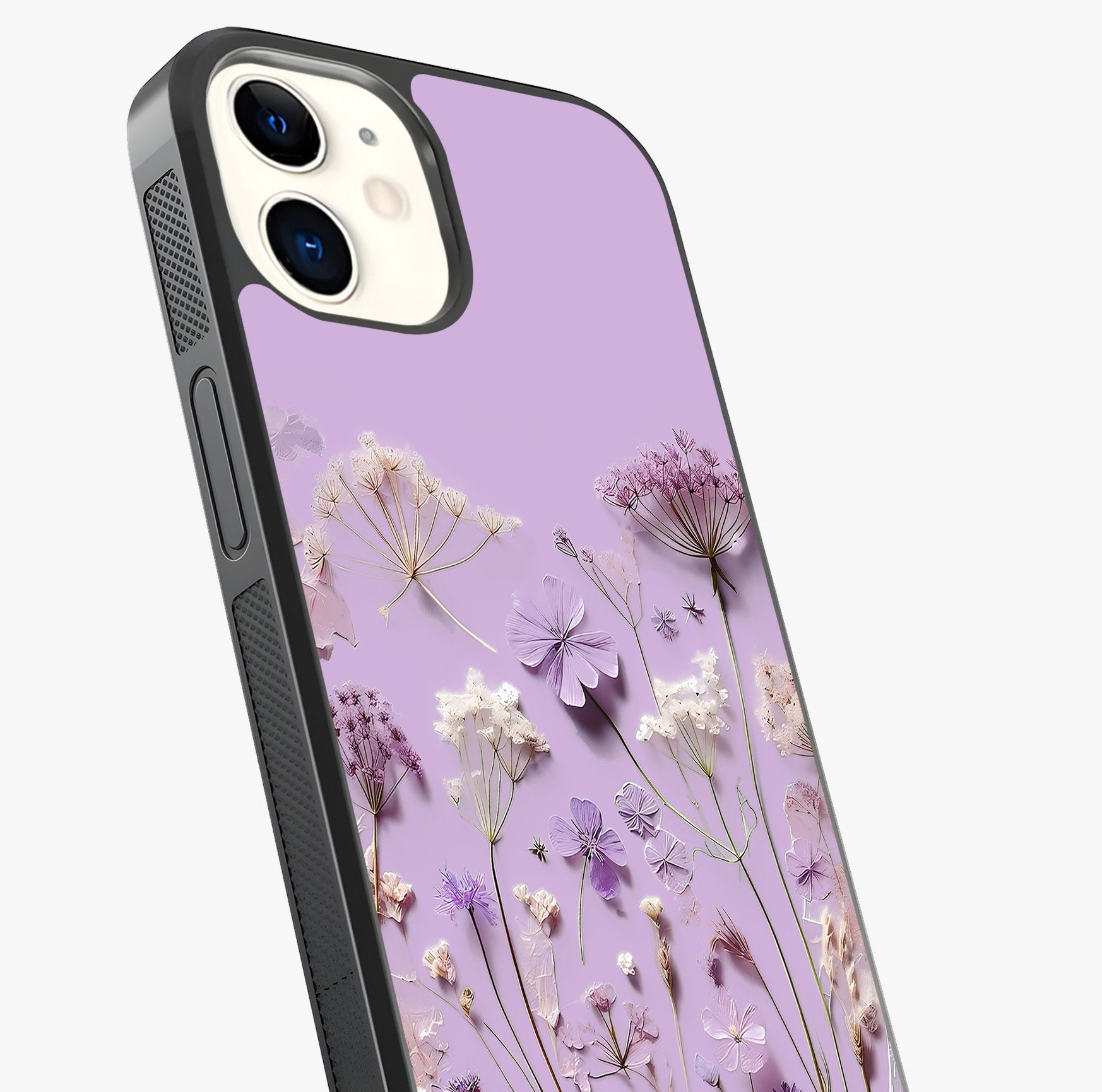 Lavender Blossom Dream Glass Case captured at a warm angle highlighting gloss, texture and premium glass finish.