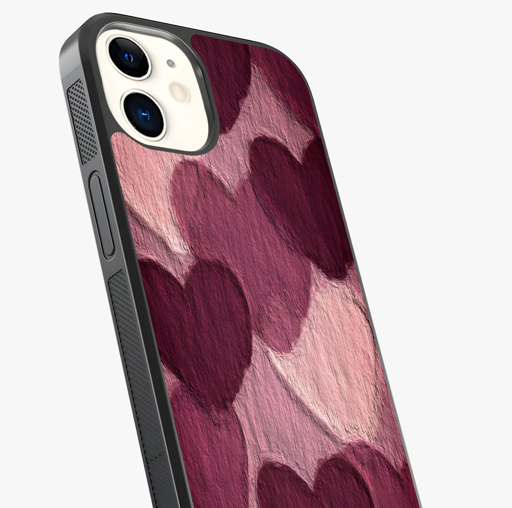 Layered Paper Hearts Glass Case captured at a warm angle highlighting gloss, texture and premium glass finish.