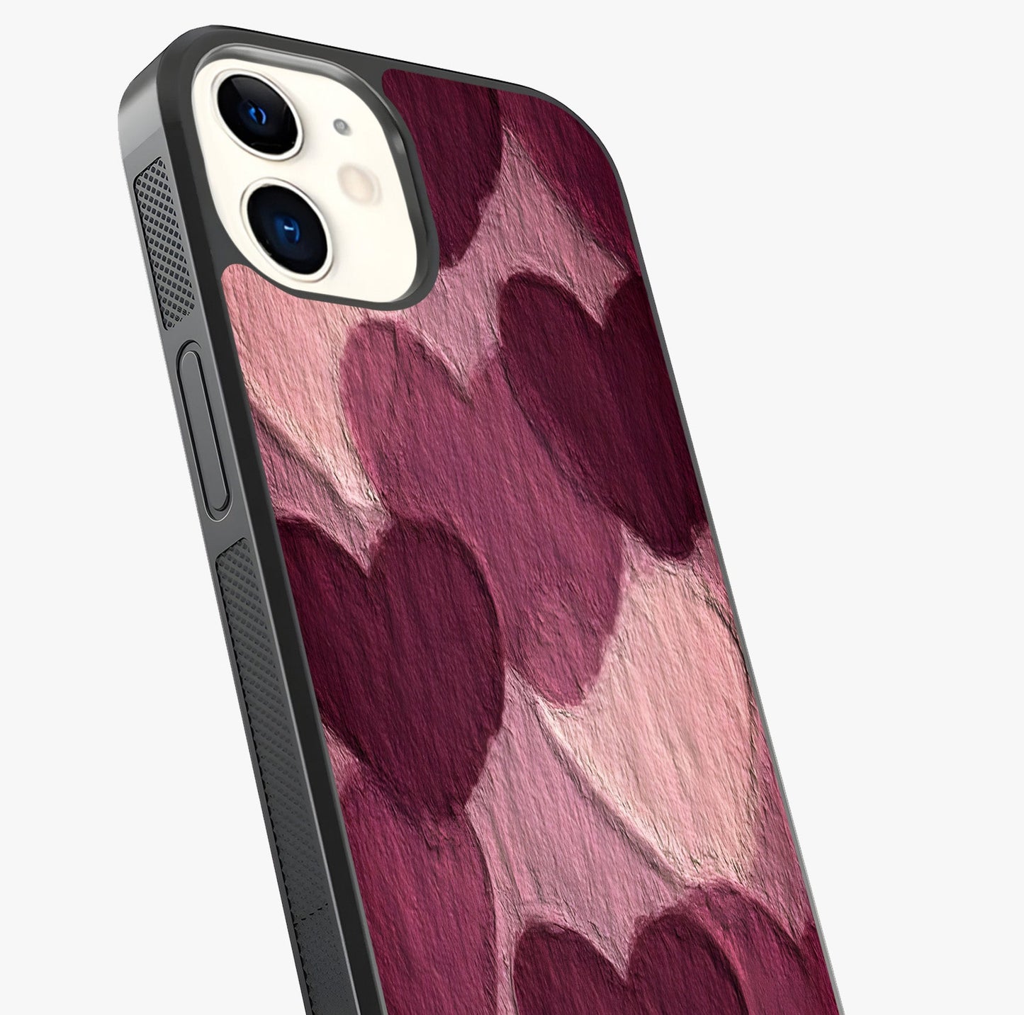 Layered Paper Hearts Glass Case captured at a warm angle highlighting gloss, texture and premium glass finish.