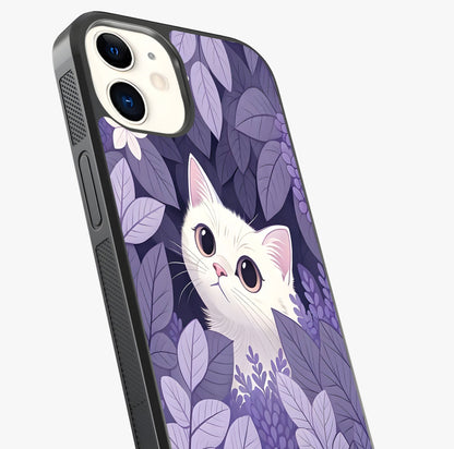 Lilac Hide Peek Cat Glass Case captured at a warm angle highlighting gloss, texture and premium glass finish.