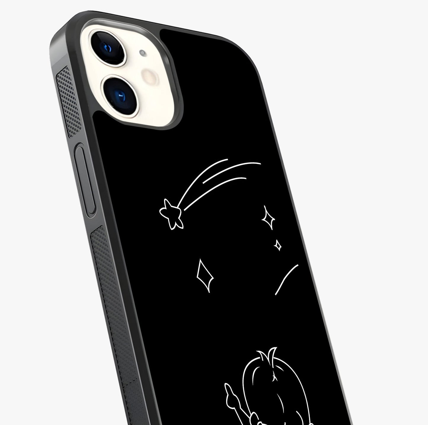Line Art Girl With Shooting Stars Glass Case captured at a warm angle highlighting gloss, texture and premium glass finish.