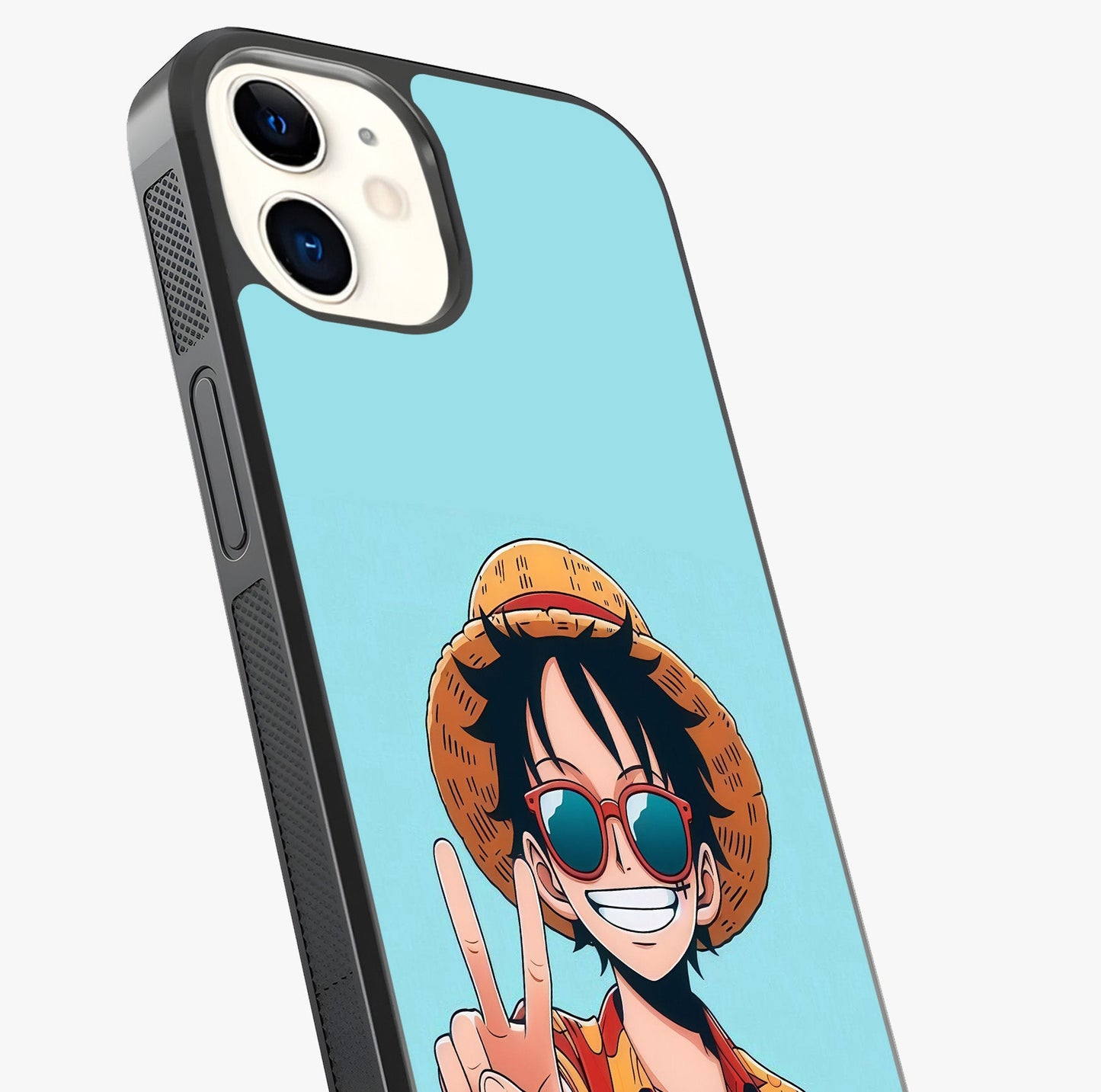 Luffy Summer Anime Vibe Glass Case captured at a warm angle highlighting gloss, texture and premium glass finish.