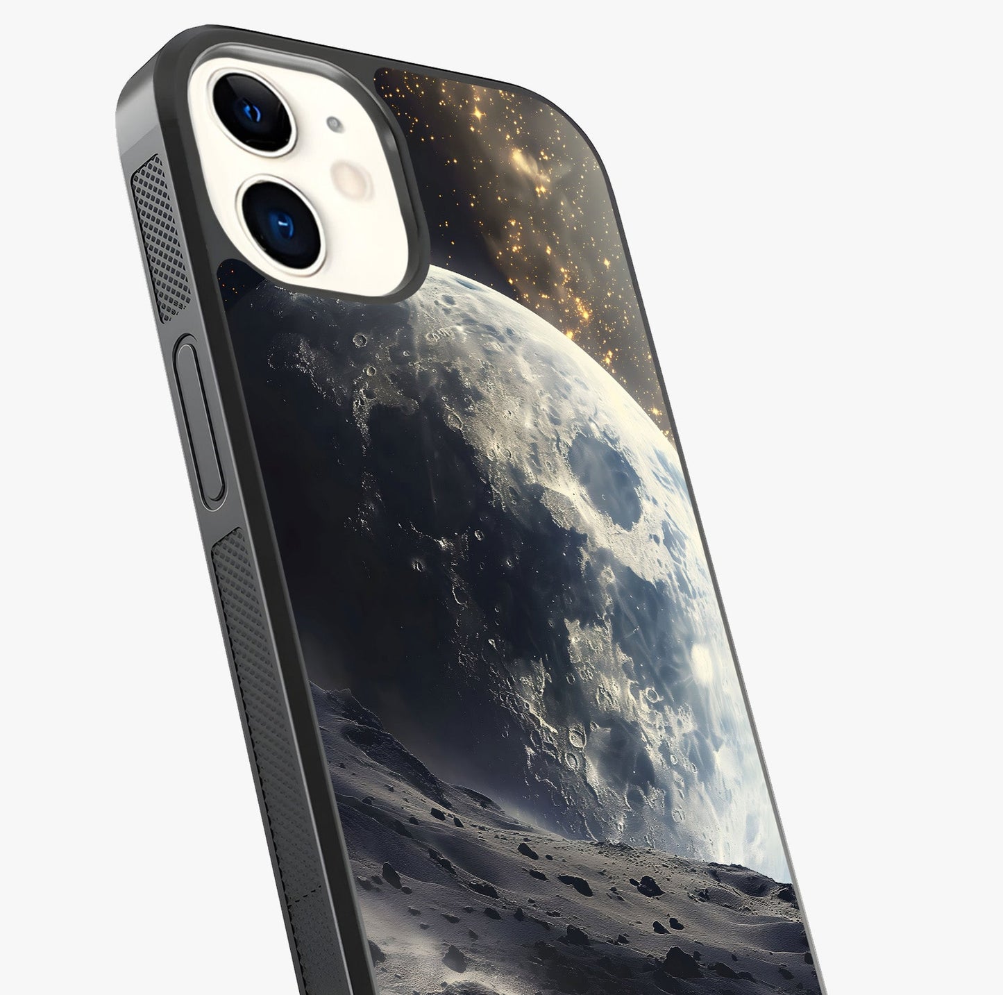 Lunar Horizon Glow Glass Case captured at a warm angle highlighting gloss, texture and premium glass finish.