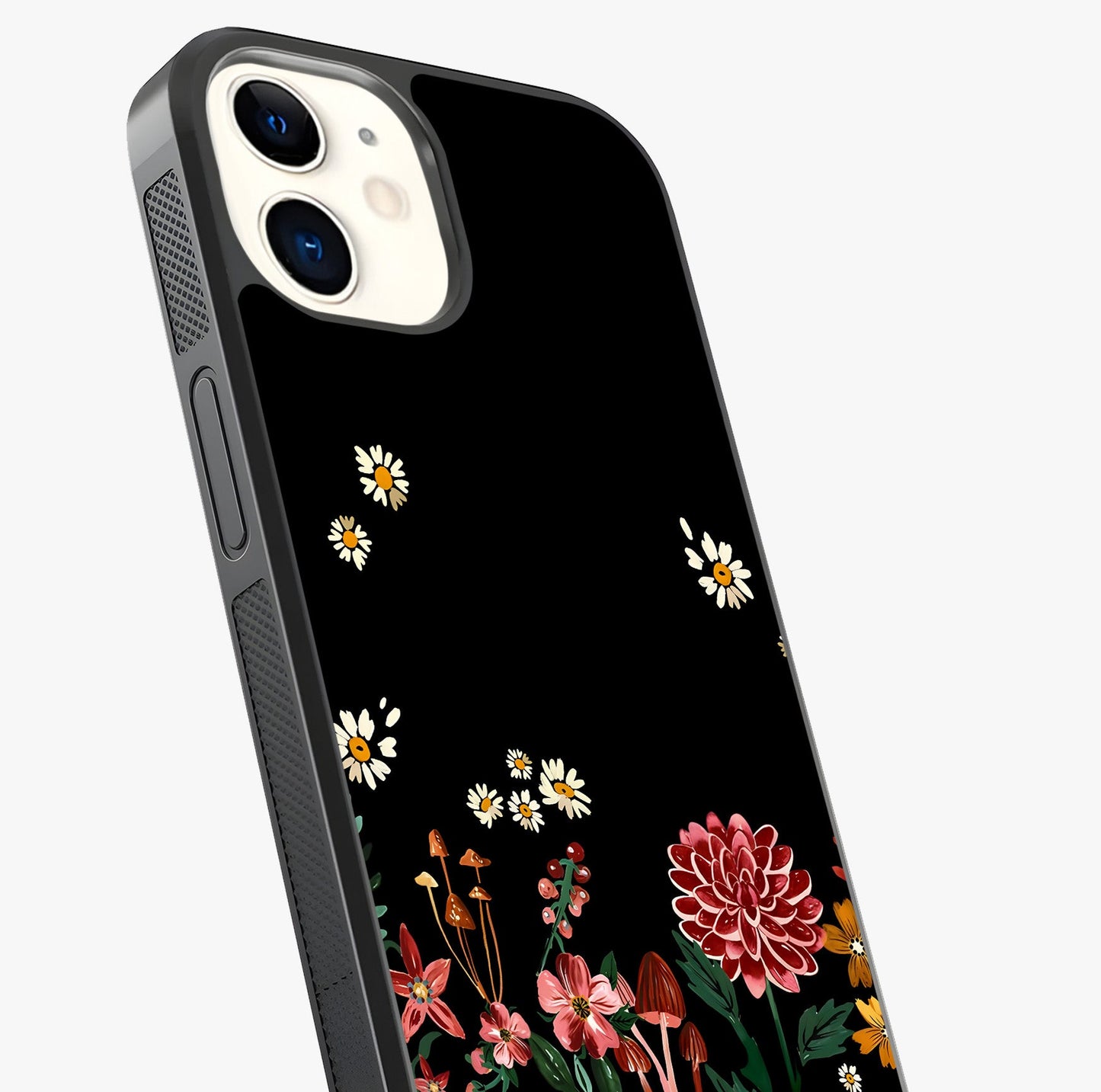 Midnight Bloom Pattern Glass Case captured at a warm angle highlighting gloss, texture and premium glass finish.