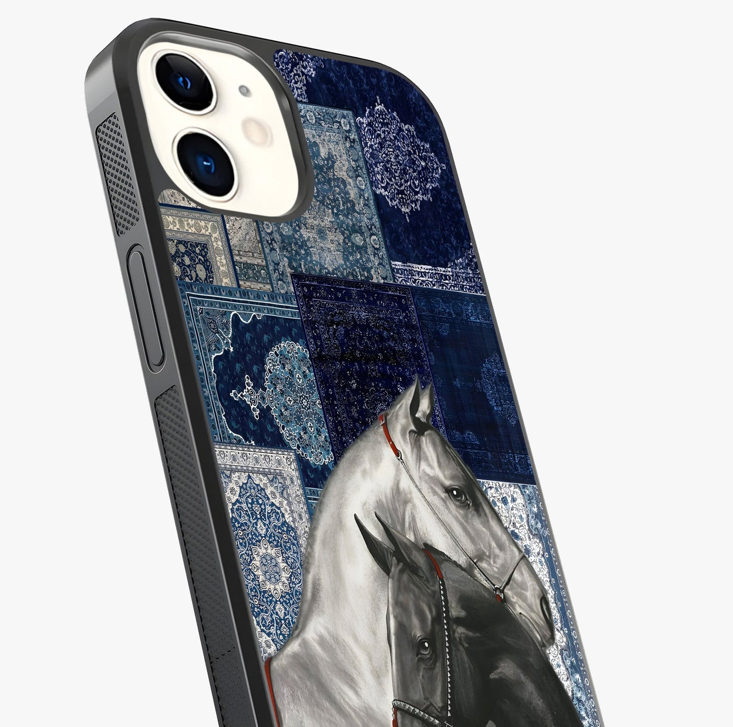 Midnight Stallion Blues Glass Case captured at a warm angle highlighting gloss, texture and premium glass finish.