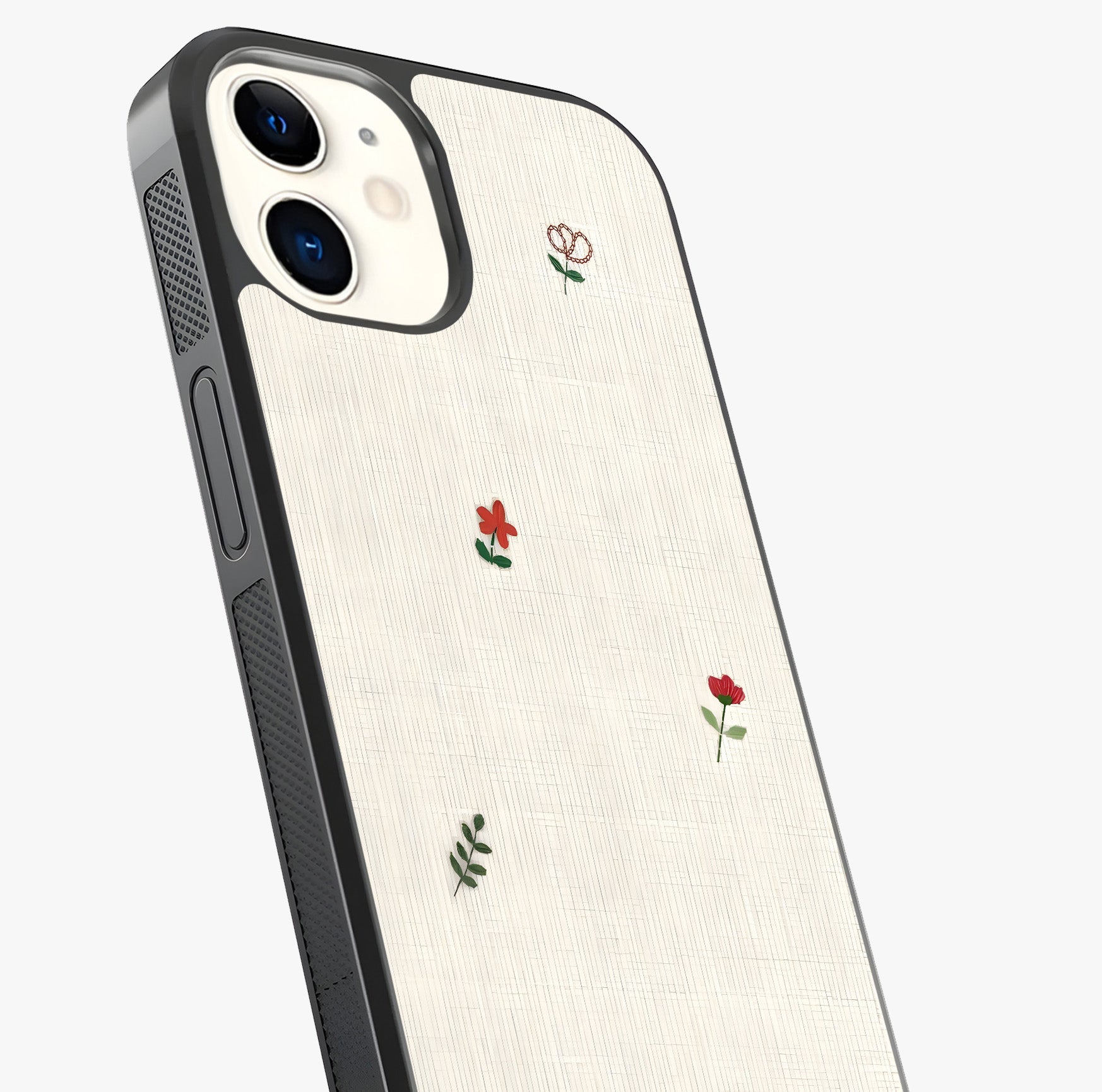Minimal Petal Whispers Glass Case captured at a warm angle highlighting gloss, texture and premium glass finish.