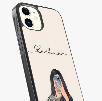 Mirror Mood Muse With Custom Name Glass Case captured at a warm angle highlighting gloss, texture and premium glass finish.