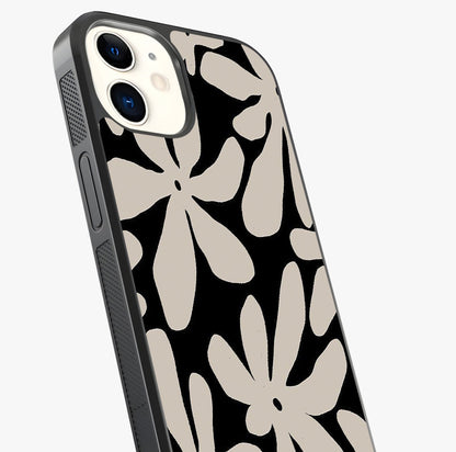 Monochrome Petal Dance Glass Case captured at a warm angle highlighting gloss, texture and premium glass finish.