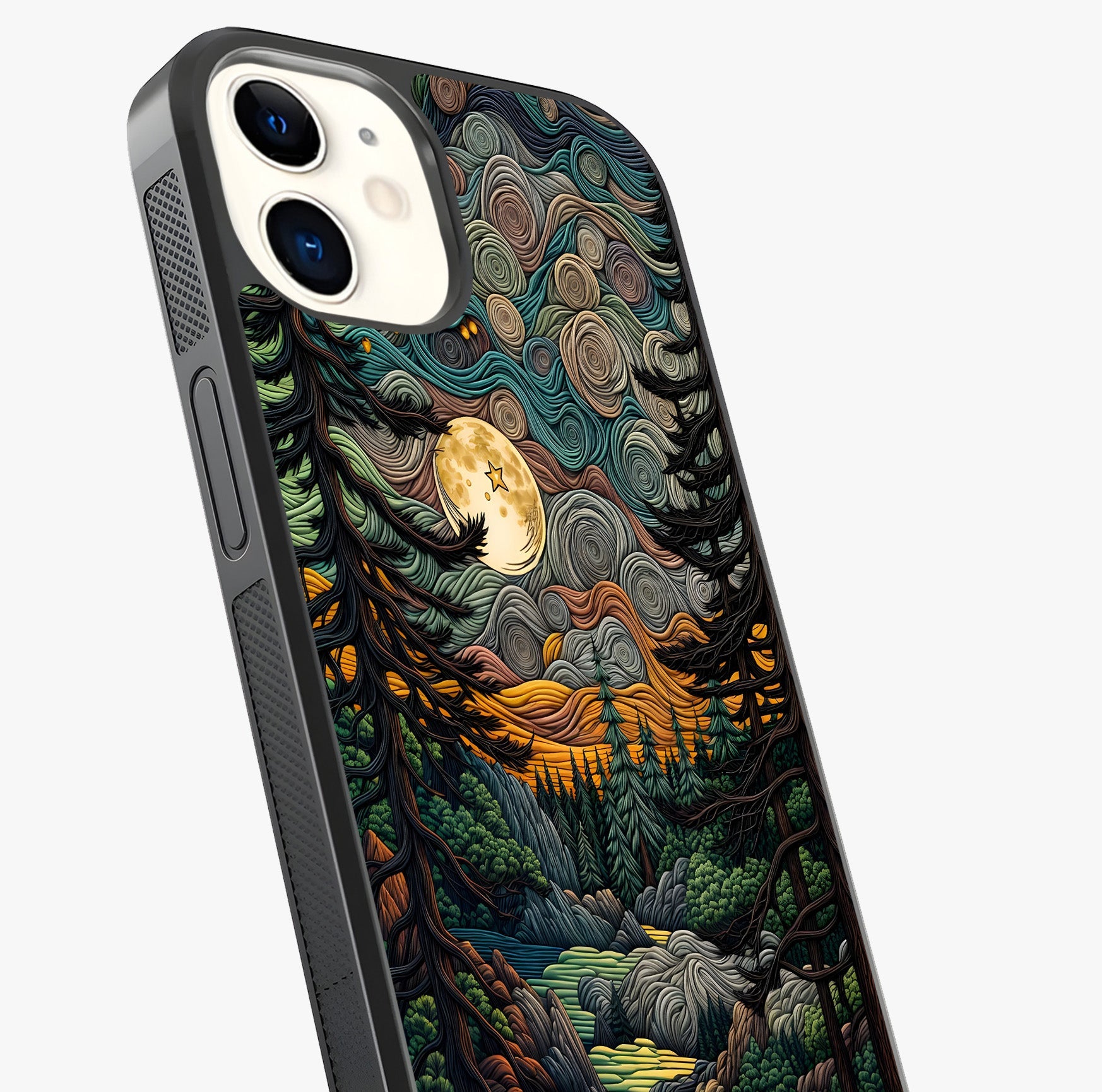 Moonlight Forest Dream Glass Case captured at a warm angle highlighting gloss, texture and premium glass finish.