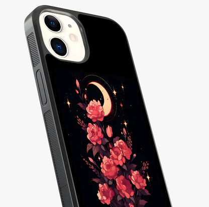 Moonlit Floral Elegance Glass Case captured at a warm angle highlighting gloss, texture and premium glass finish.