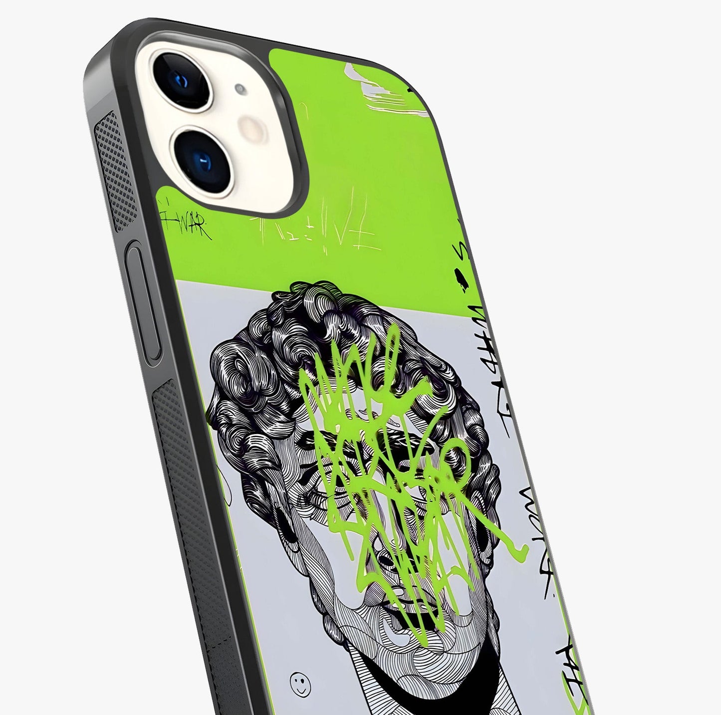 Neo Graffiti Rebellion Glass Case captured at a warm angle highlighting gloss, texture and premium glass finish.