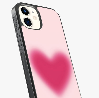 Pink Aura Heart Glass Case captured at a warm angle highlighting gloss, texture and premium glass finish.
