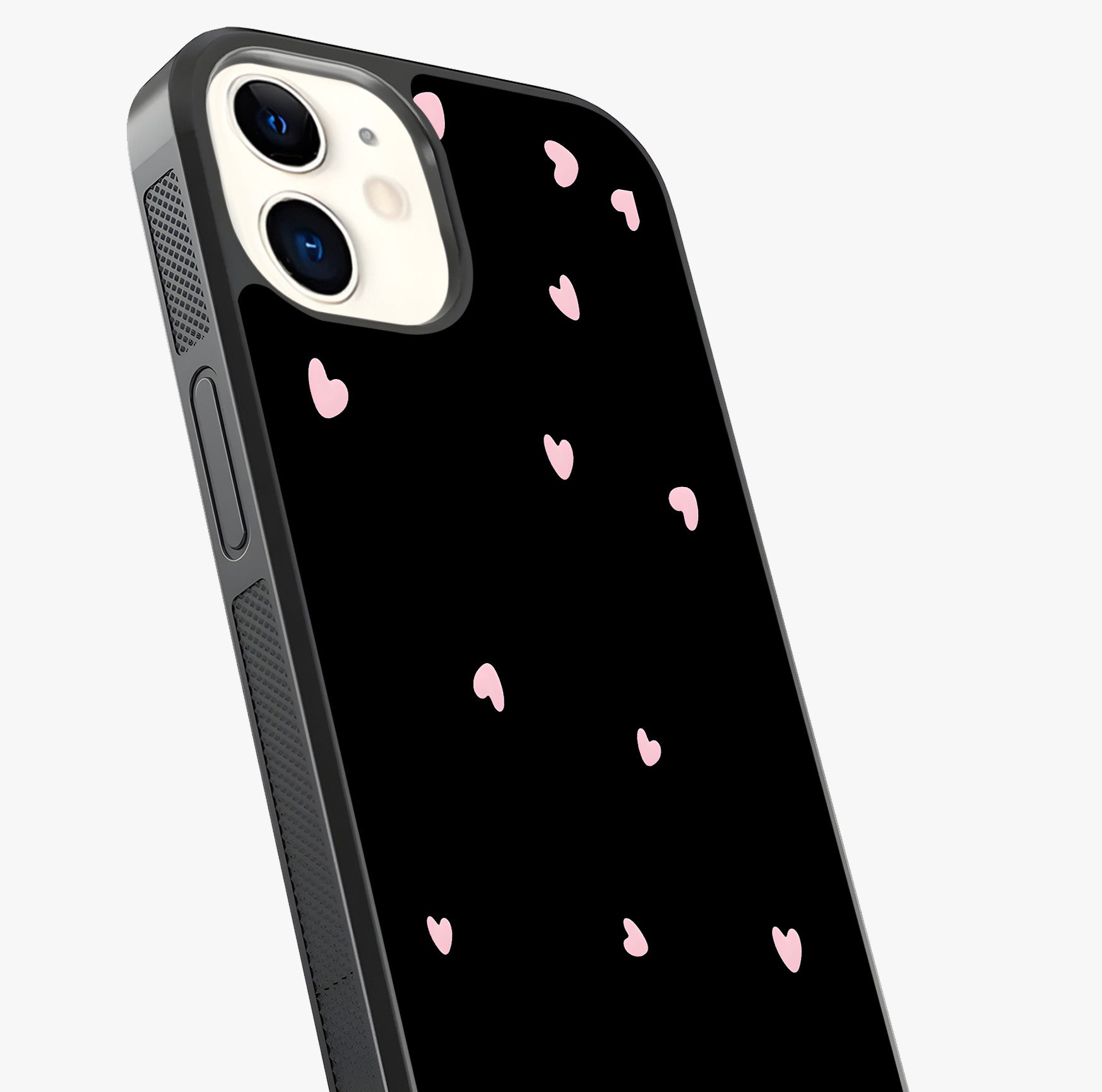 Pink Love Drops Glass Case captured at a warm angle highlighting gloss, texture and premium glass finish.