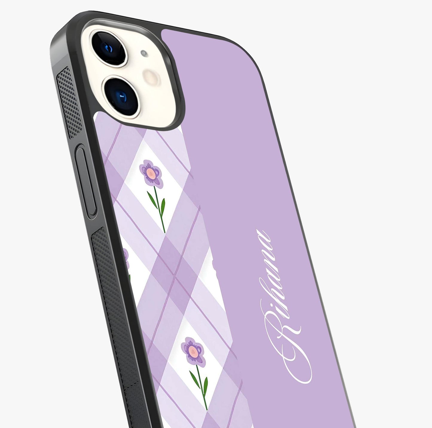 Purple Diamond Floral Glass Case captured at a warm angle highlighting gloss, texture and premium glass finish.