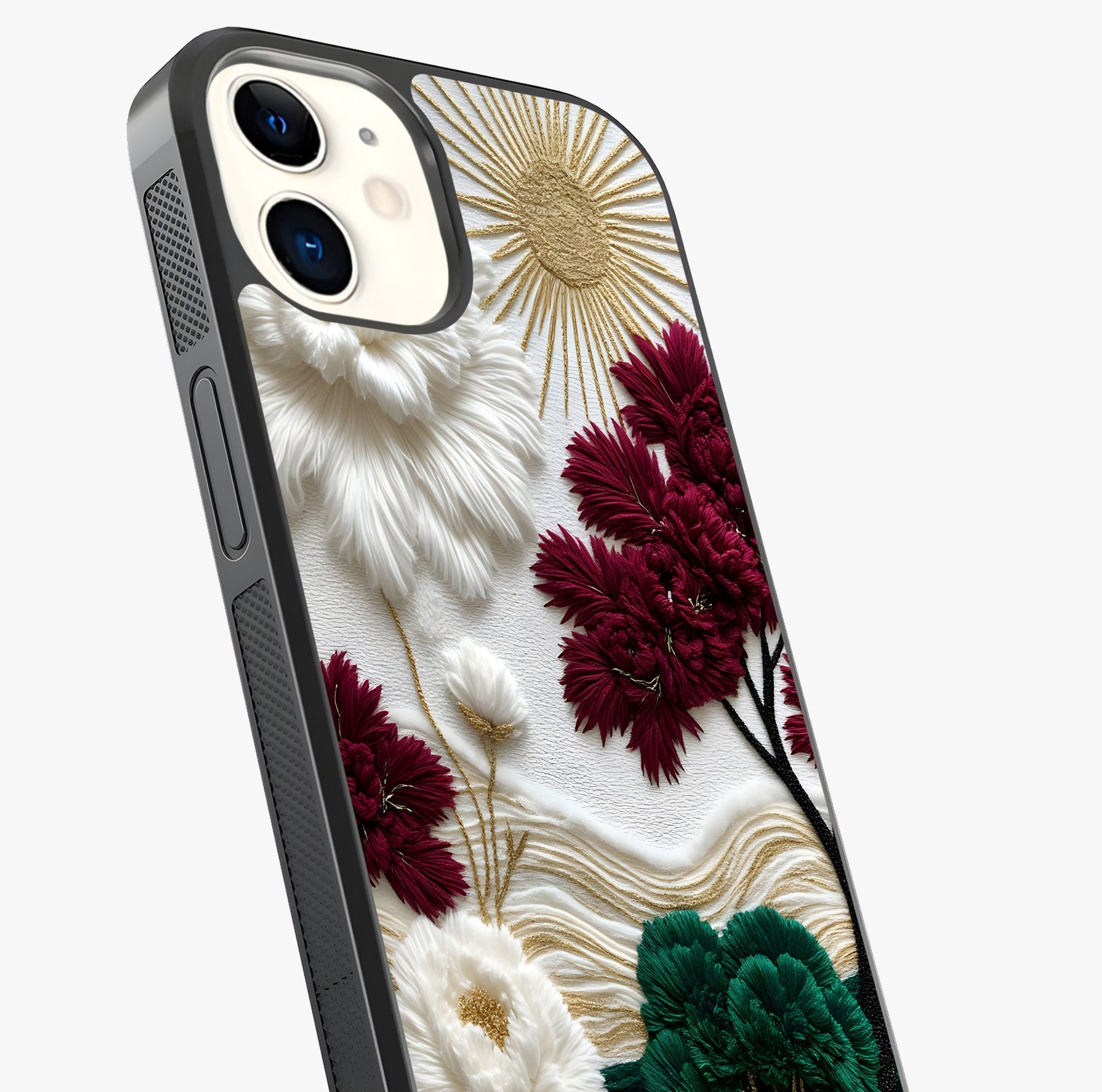 Radiant Bloom Elegance Glass Case captured at a warm angle highlighting gloss, texture and premium glass finish.