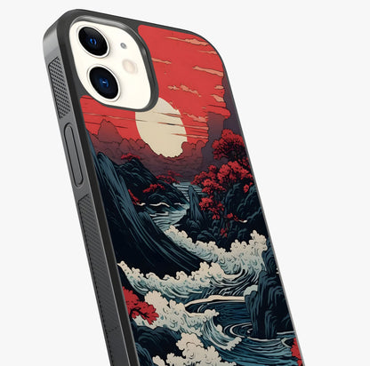 Red Sunset Scenery Glass Case captured at a warm angle highlighting gloss, texture and premium glass finish.