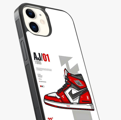 Retro Sneaker Blueprint Glass Case captured at a warm angle highlighting gloss, texture and premium glass finish.