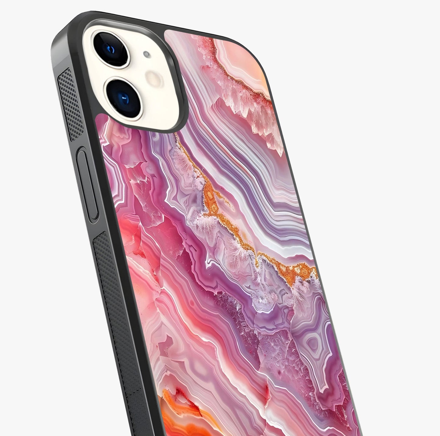Rose Quartz Marble Glass Case captured at a warm angle highlighting gloss, texture and premium glass finish.