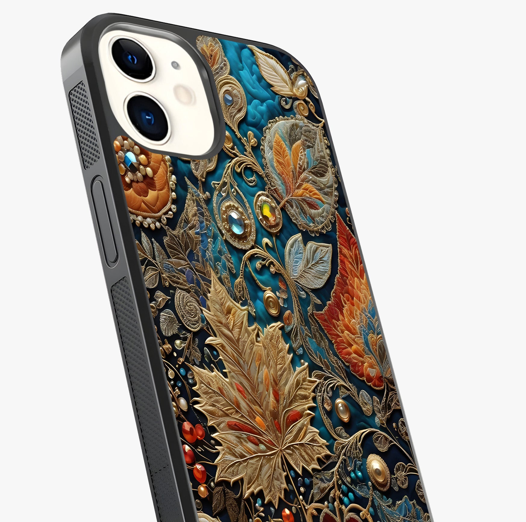 Royal Jewel Garden Glass Case captured at a warm angle highlighting gloss, texture and premium glass finish.