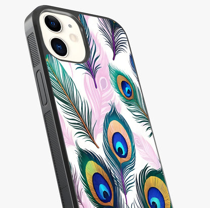 Royal Peacock Feathers Glass Case captured at a warm angle highlighting gloss, texture and premium glass finish.