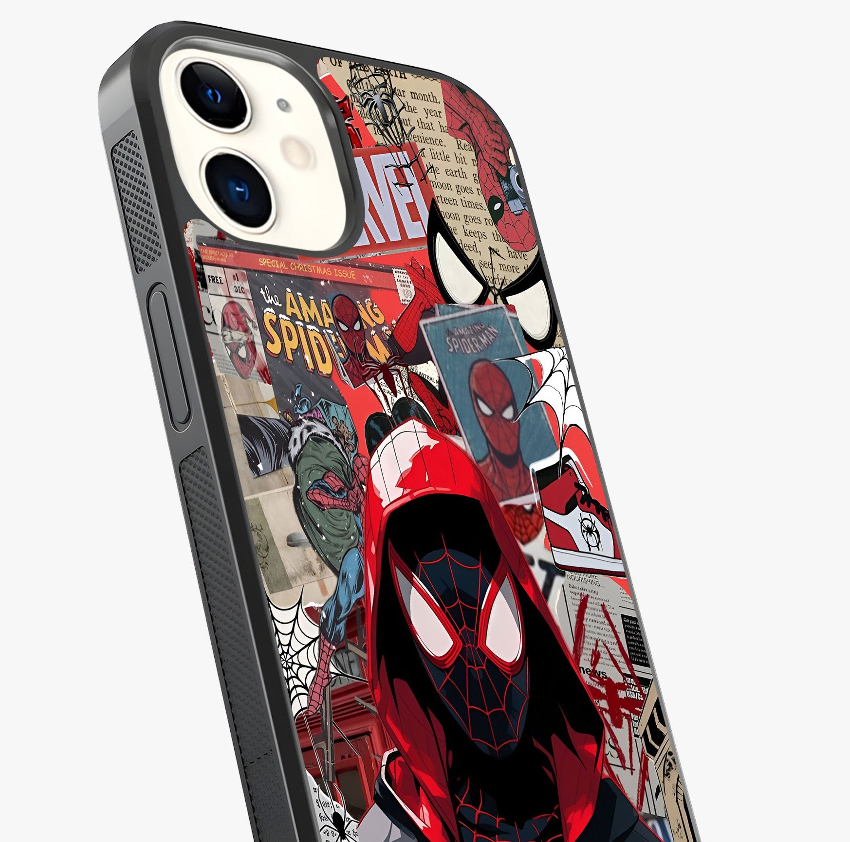 Spider Collage Street Glass Case captured at a warm angle highlighting gloss, texture and premium glass finish.